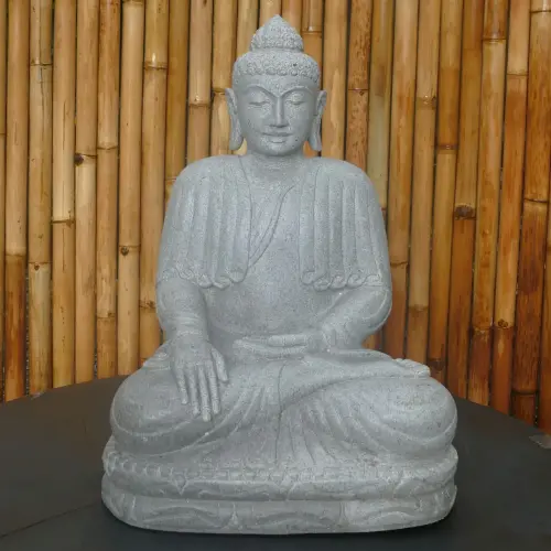 Product image of the product “Seated Buddha made of Riverstone in Bhumisparsha - gesture of touching the earth. 60cm height. ”